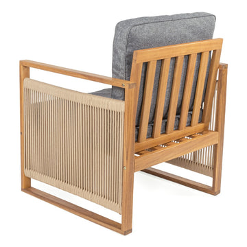 Gable Mid-Century Modern Roped Acacia Wood Outdoor Patio Chair with Cushions - JONATHAN Y